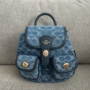 NWT Coach Hadley Backpack In Signature Denim Gold/Indigo CDB95